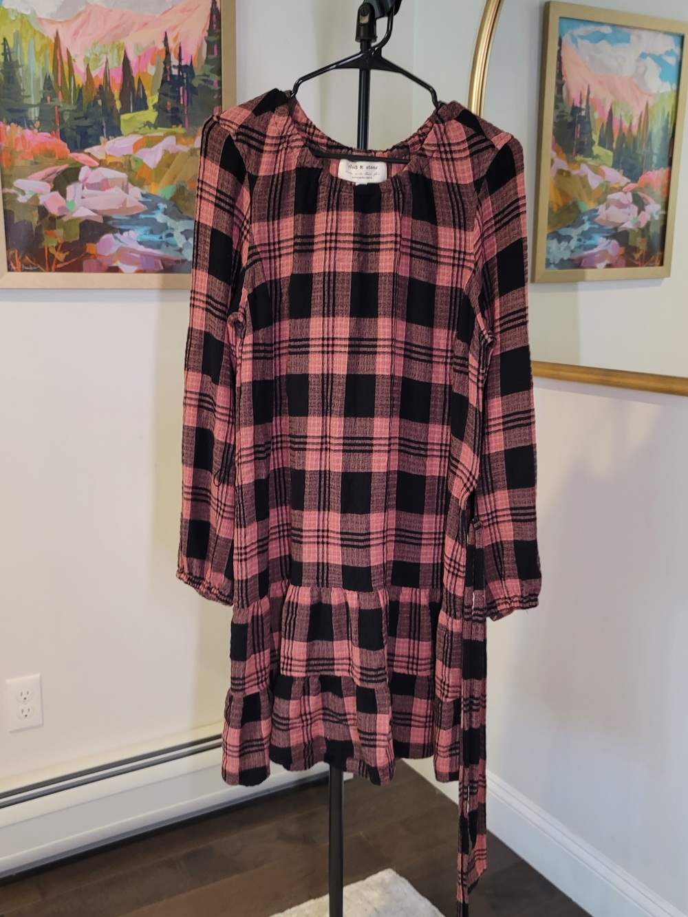 Anthropologie CLOTH & STONE Daia Plaid‎ Wrap Style Flannel Preppy Dress Sz M